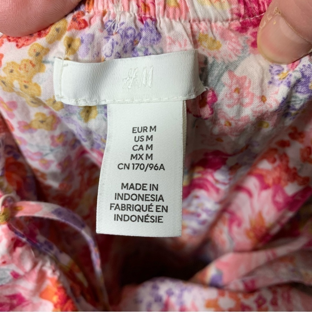 Floral Maxi Dress Pink Sz M Colorful Cotton Ruffle Neckline Boho Prairie - Picture 10 of 13